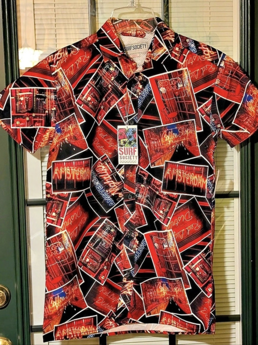Surf Society Amsterdam Red Light District Button Down Shirt Geometric Button